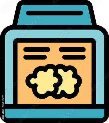 Laundry detergent packaging box with label showing two sponges icon, simple colored outline vector illustration