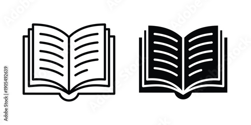 open book icons in different styles. Simple icon design