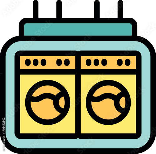 Two washing machines standing next to each other in a laundromat, ready for washing clothes