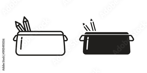 Pencil case icons in different styles. Simple icon design