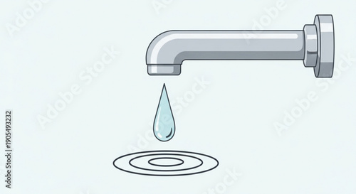 Leaking Silver Faucet with Water Drop on White Background