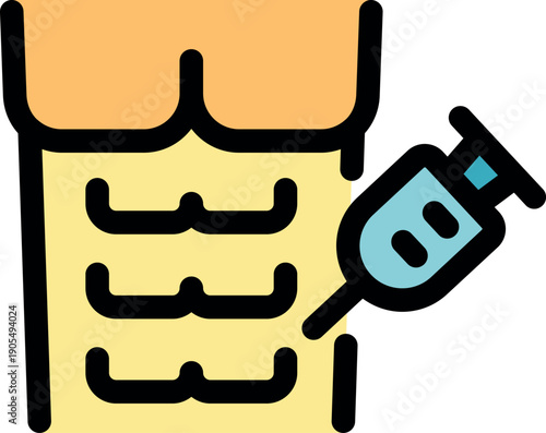 Syringe injecting a substance into abdominal muscles, depicting a concept related to bodybuilding, muscle growth enhancement, or potentially risky injection practices