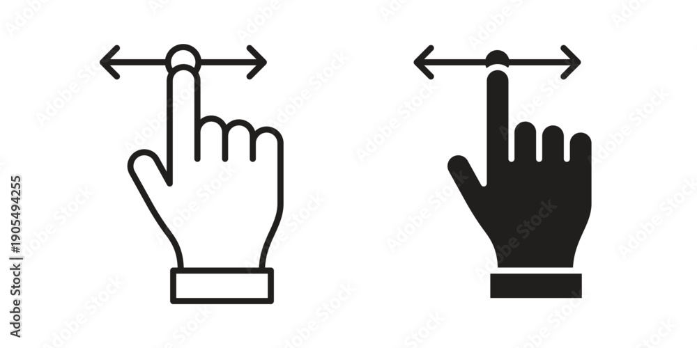 Fototapeta premium Push to slide right and left gesture icons in different styles. Simple icon design