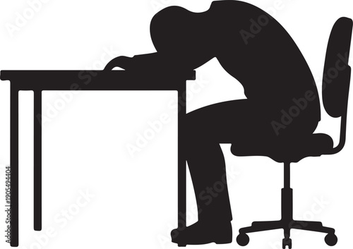Black silhouette of worker sitting with head down