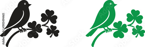 Bird with Shamrock Branch, Saint Patrick’s Day Irish Nature Vector Icon