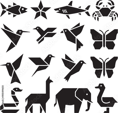 black silhouettes of various animals on white background