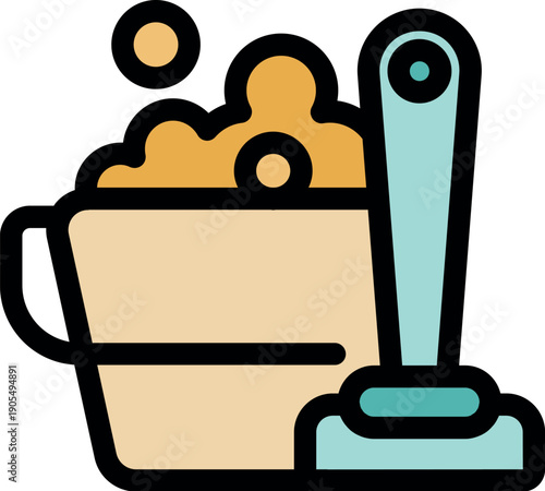 Bucket filled with soapy water and a plunger, ready for cleaning and maintenance tasks