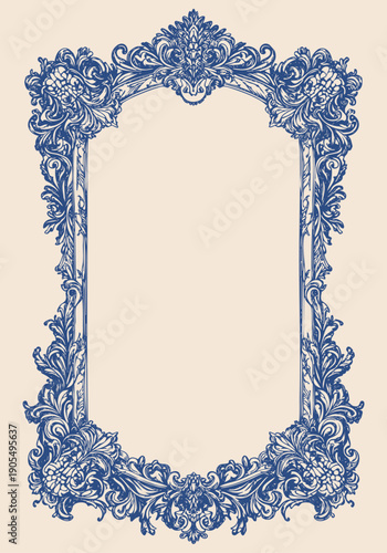 Ornate Rococo Frame in Vintage Engraving Style. Vector illustration