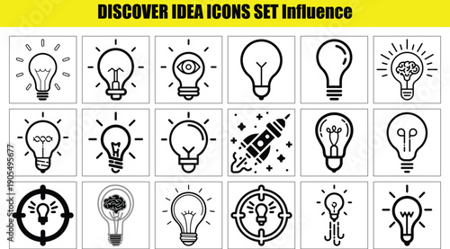 Discover idea icons set with light bulbs and symbols for creativity and innovation concepts