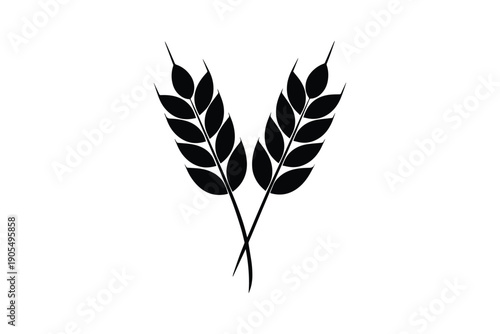 Two crossed wheat ears silhouette symbol for agricultural business logo or bread production bakery branding
