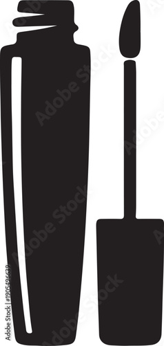 Lip Gloss or Mascara Tube and Wand Silhouette Icon Vector Illustration