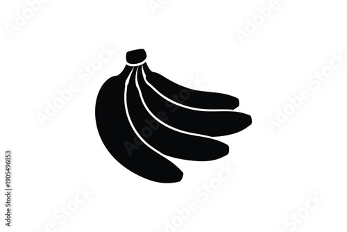 Bunch of ripe bananas, black silhouette against white background, healthy fruit design