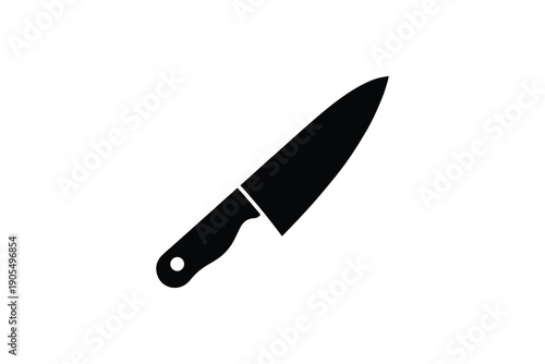 Kitchen knife with sharp blade and ergonomic handle, black silhouette against white background