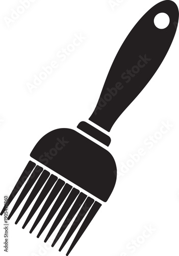Silhouette of a paint brush with a long handle and many bristles for painting and coating surfaces smoothly
