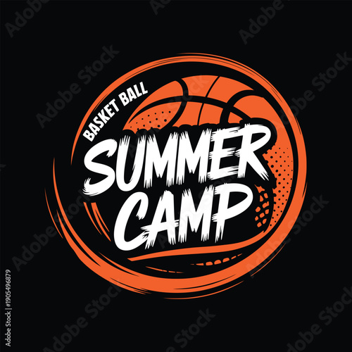 Vintage Basketball Summer Camp Badge Design for Sports Apparel