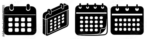 Set of four modern flat vector calendar icons with date grids and minimalist design for apps and web interfaces