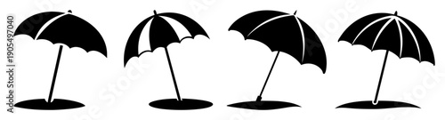 Four black umbrellas vector icon set isolated on white background minimalist design weather protection
