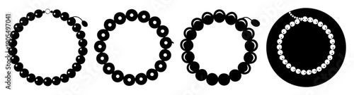 Black and white beaded bracelet vector icon set minimalist jewelry design circular fashion accessory isolated illustration