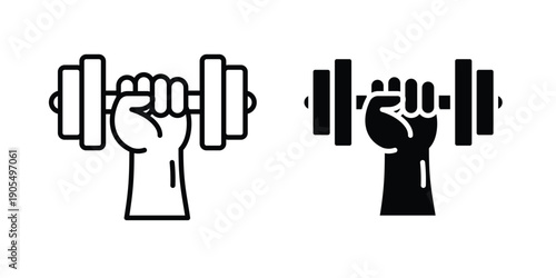 Strength training icons in different styles. Simple icon design