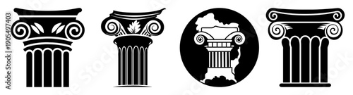 Greek column vector icon set isolated black white architecture design elements classic ancient temple pillars ornamental