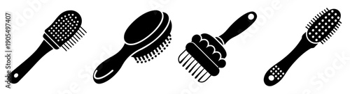 Set of Four Vector Hair Grooming Brushes and Comb Isolated on White Background for Beauty and Hygiene