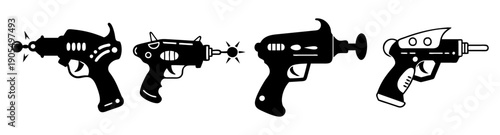 Set of futuristic laser guns vector icons isolated on white background for gaming and sci-fi design