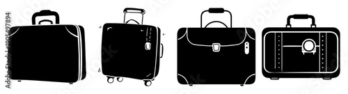 Set of black travel luggage vector icons isolated on white background for business and vacation