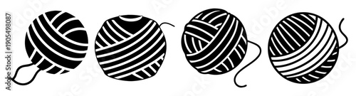 Set of three colorful yarn balls vector icon isolated on white background for knitting crafting and textile design