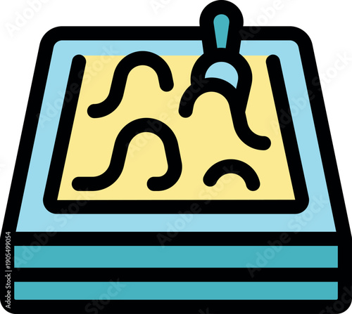 Sandbox with shovel creating wavy sand patterns, perfect for kindergarten, preschool, or playtime activities