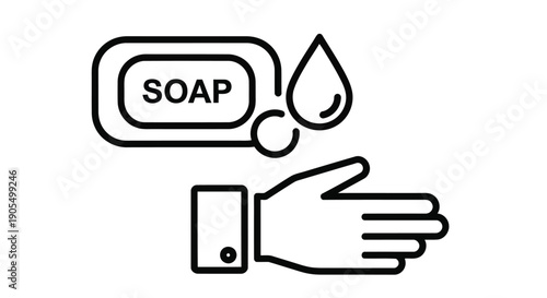Line drawing of a hand washing with soap and water hygiene symbol