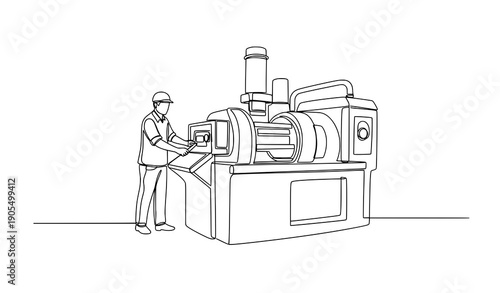 Industrial manufacturing operator continuous line art factory vector illustration