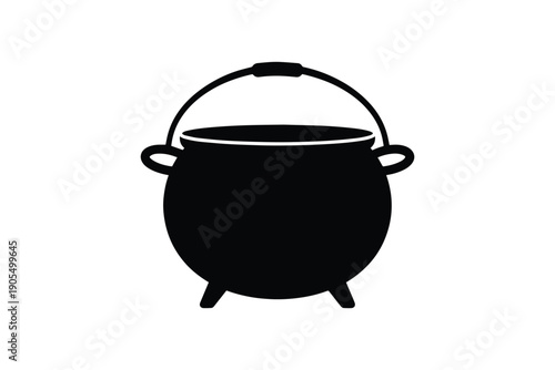 Witch cauldron black silhouette icon on white background, symbol for halloween or magic