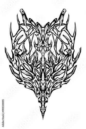 Sharp cyber sigilism vector illustration. Symmetrical neo-tribal dark art sigil for streetwear apparel design, deathcore band merch, and edgy graphic elements. Isolated on white background