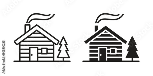 Winter Cabin icons in different styles. Simple icon design