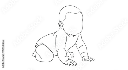 Simple line drawing of a baby in a crawling position faceless and minimalist