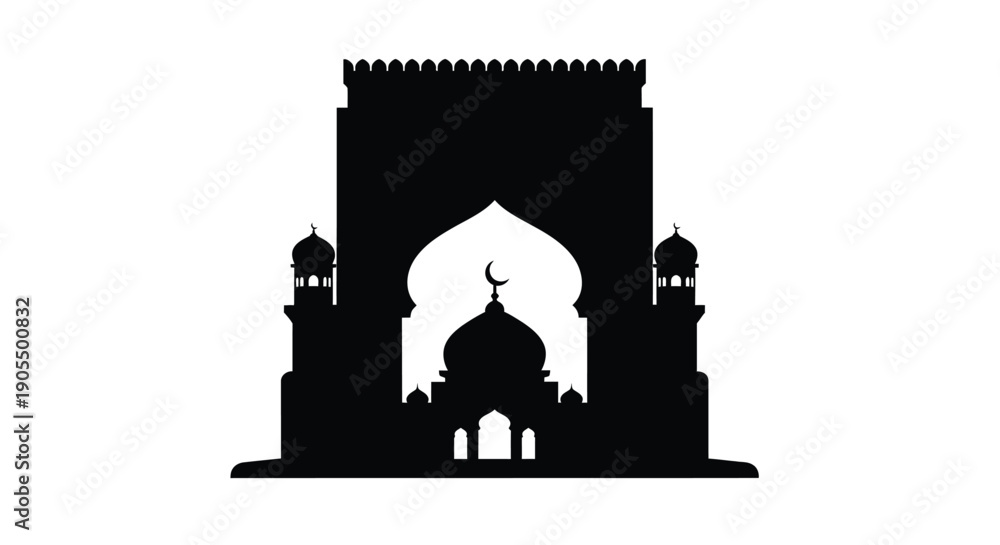 Obraz premium Islamic Mosque Silhouette with Minarets and Dome in Simple Design