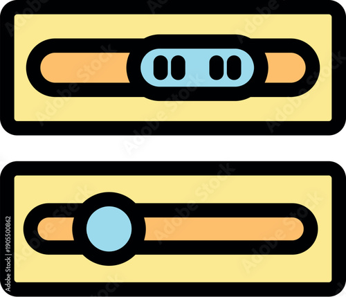 Two settings sliders are shown, one with a circular handle and the other with a segmented handle