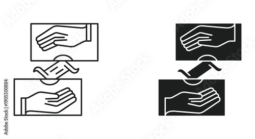 Helping Hands Illustration Set with Charity and Support Concept in Black White