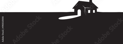 Simple house silhouette on a plain background landscape scene