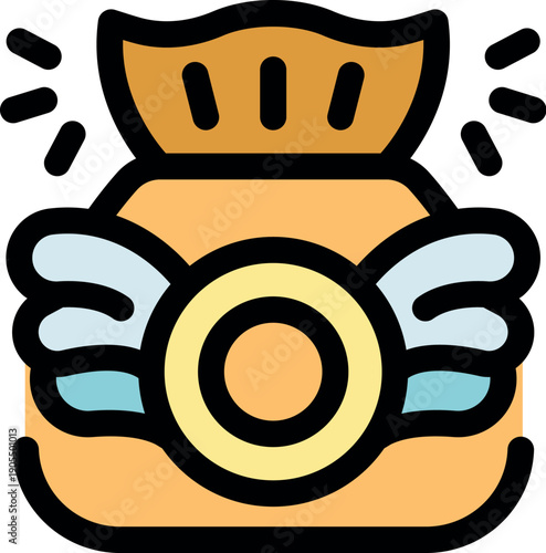 Money bag with wings soaring, symbolizing quick transactions, easy loans, or the swift movement of funds