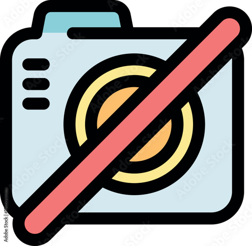 No photos allowed symbol crossing out camera icon representing photography prohibition, conveying restricted area or privacy
