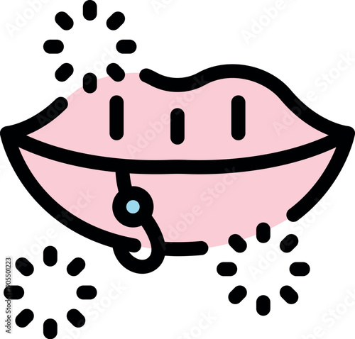 Pink lips with piercing representing body modification, fashion, and self expression