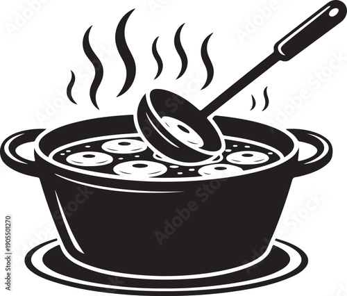 Hot Soup Pot with Ladle Icon - Vector Illustration