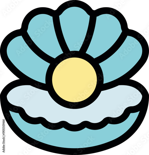 Open oyster containing a precious pearl, simple icon of sea pearl, luxury and jewelry