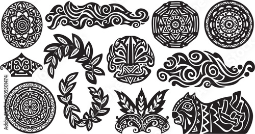 Collection of black and white mandala designs and patterns