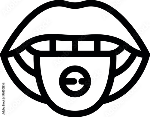 Mouth with pill dissolving on tongue representing oral drug administration or drug abuse