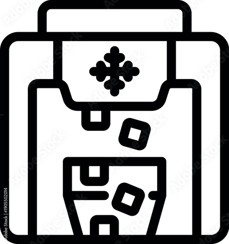 Ice maker machine dispensing ice cubes into a container, perfect for preparing refreshing cold beverages on a hot summer day