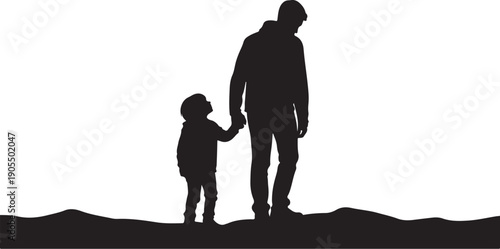 Silhouette of a father and child holding hands together