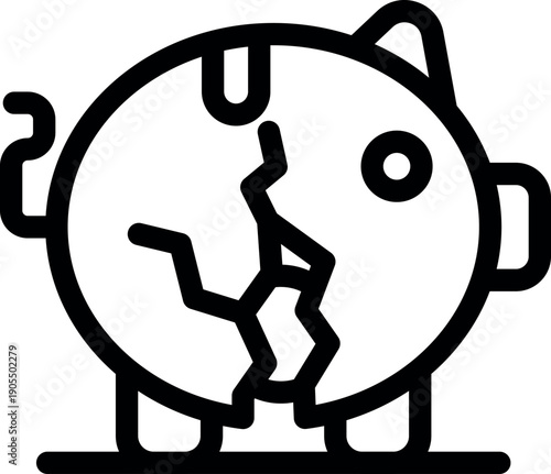 Cracked piggy bank symbolizing economic crisis, savings loss, and financial ruin