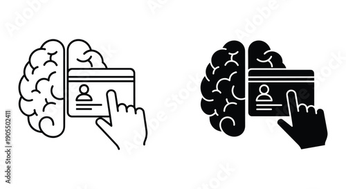 Brain and ID Card Concept Illustration in Black and White